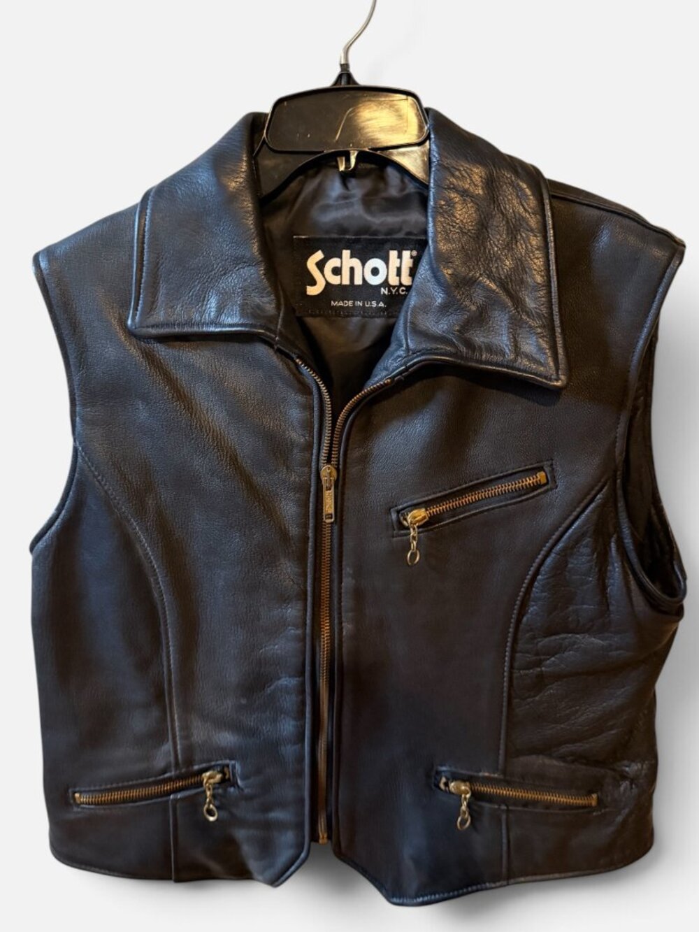 Vintage Schott NYC 243VW Goatskin Leather Motorcycle Vest L